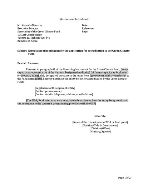 nomination letter template  application  accreditation  gcf green climate fund