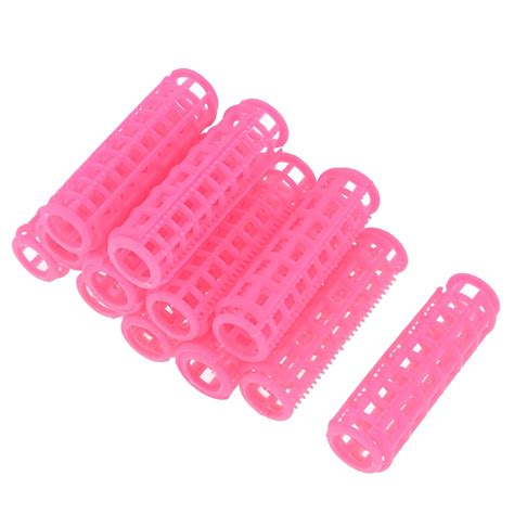 woman home diy hair styling pink plastic roller curlers clips 12 pcs
