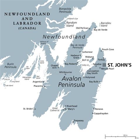 avalon peninsula portion newfoundland canada gray political map