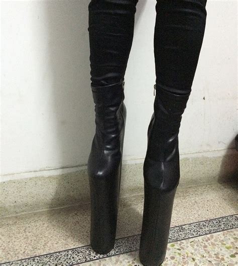 new 16 heel pu matt leather ankle boots extreme high heel 40cm sex