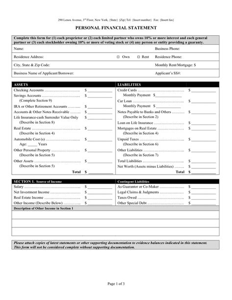 personal financial statement form  word   formats