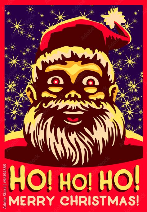 Ho Ho Ho Merry Christmas Vector Illustration Vintage Happy Smiling