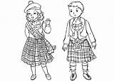 Coloring Scottish Children Traditional Around Clothing Colorkid sketch template