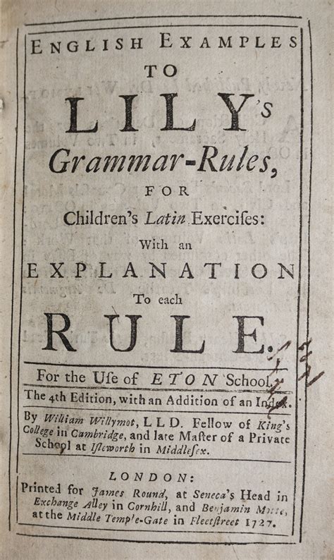 William Willymott English Examples To Lilys Grammar Rules For