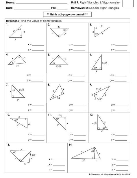 unit   triangles  trigonometry homework  special