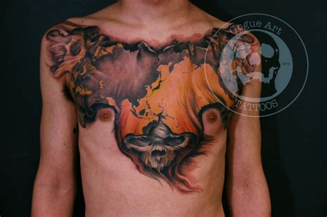 Great Mystical Skull Tattoo On Chest For Men By Jeff Gogue