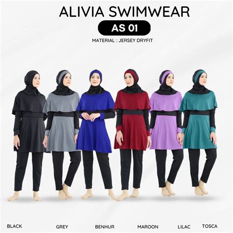 Jual Alivia Swimwear As01 Baju Renang Muslimah Dewasa Wanita Muslim