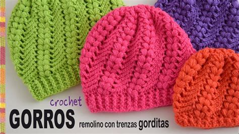 Gorros Remolino Con Trenzas Gorditas Tejidos A Crochet