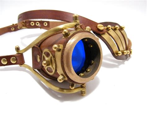 steampunk solid brass monogoggle with leather by mannandco on etsy