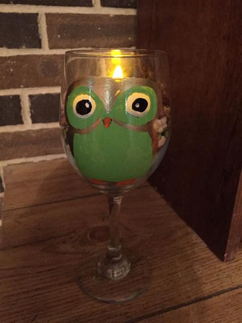 Me And My Crafties Painted Owl Wine Glass