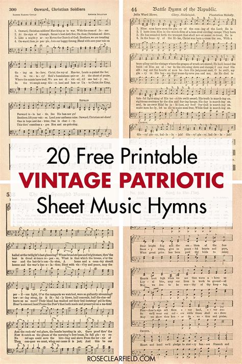 printable vintage patriotic sheet  hymns rose clearfield