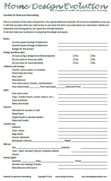 printable bathroom remodel checklist  besthomish