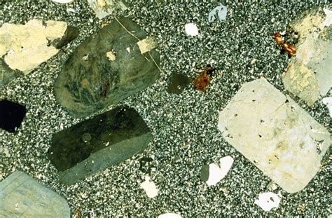 Lm Of Thin Section Of Porphyritic Basalt Rock Stock