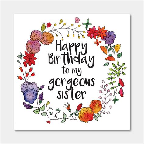 floral happy birthday   gorgeous sister card  ivorymint
