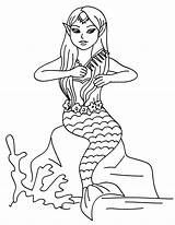 Mermaid Coloring Hair Combing Pages Colorkid Sirens Her Mermaids sketch template