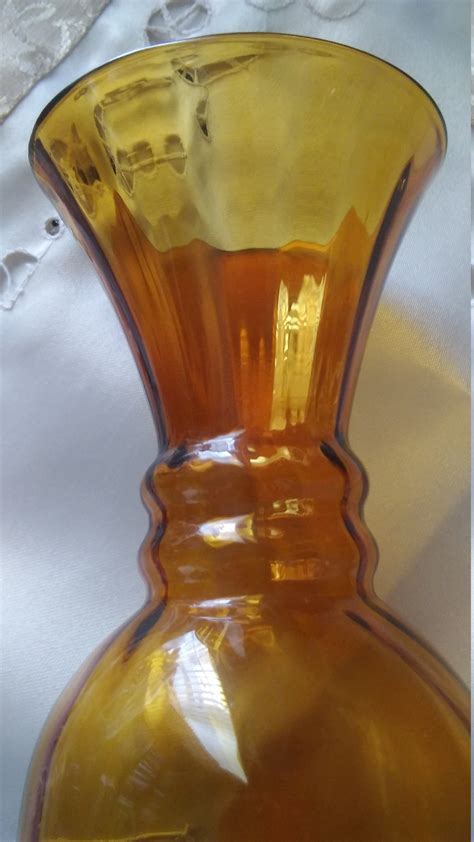 Vintage Amber Glass Vase Hand Blown Vase Is Ribbed Inside Etsy