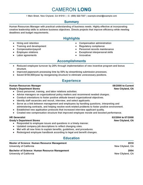 human resources manager resume  livecareer