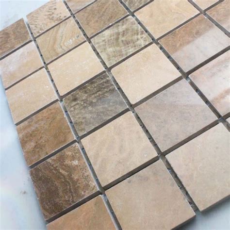 Natural Stone Mosaic Tile Square Brown Patterns Bathroom