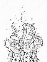 Octopus Kraken Tentacles Curl Halloween Animal Coloriages Pieuvre Entrelacées Tentacules Trait Dessins Dessinées Squid Ferrisquinlanjamal Intertwined sketch template