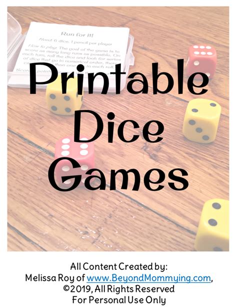 dice game printable  mommying