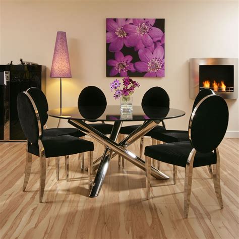 dining set black glass  table mtr  luxury blackchrome chairs