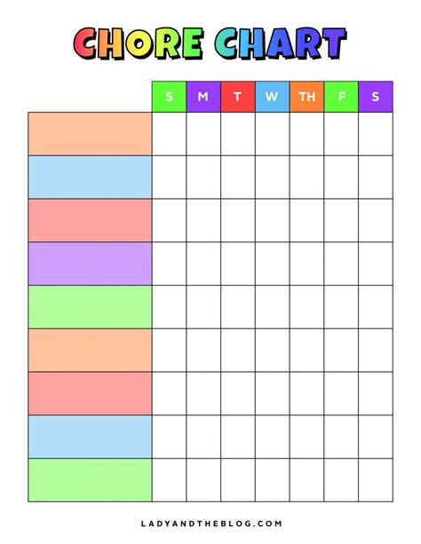 printable chore chart  kids weekly chore chart template
