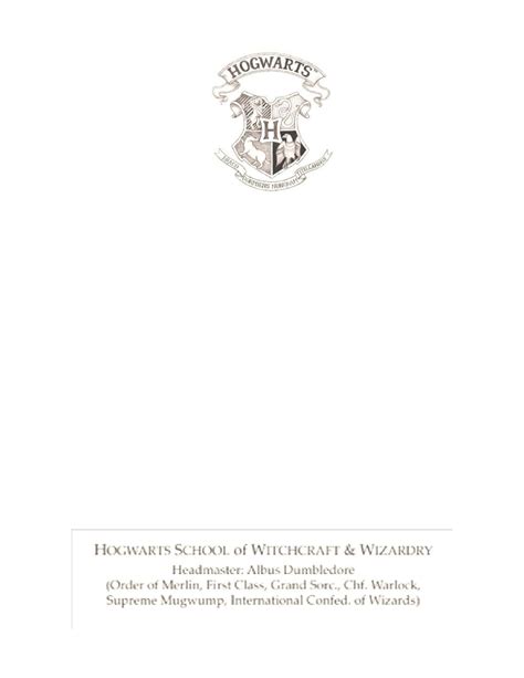 hogwarts acceptance letter letterhead letter templates hogwarts