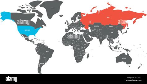 united states  russia highlighted  political map  world vector