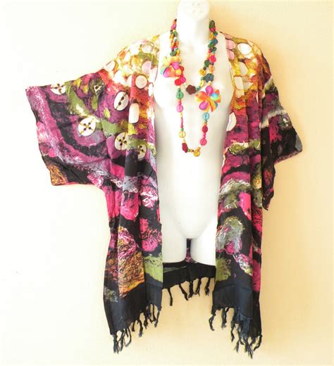 Cb210 Abstract Batik Cardigan Duster Kimono Sleeve Jacket