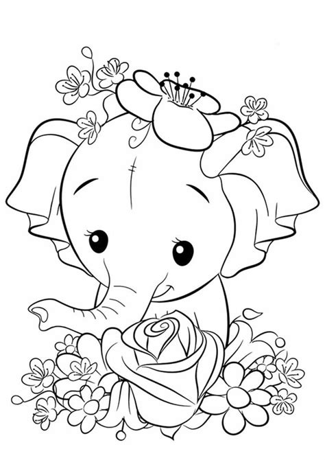 baby elephant  flower coloring pages