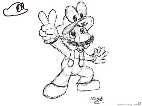 super mario odyssey coloring pages victory pose  printable