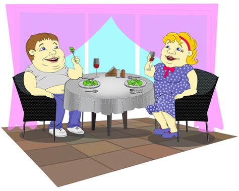 Chubby Man Eating And Sitting Illustration Cartoon