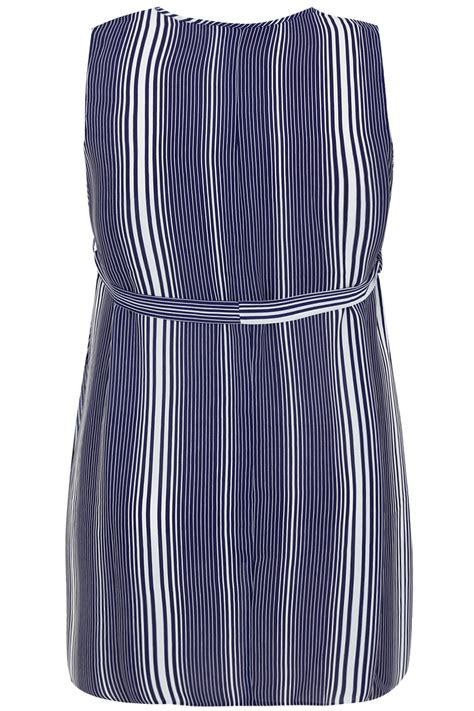 blue and white stripe sleeveless longline top with side plus size 14 16