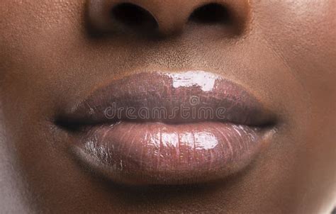Perfect Plump Lips Of Black Woman After Filler Injections Stock Image