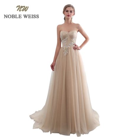Noble Weiss Sweetheart Champagne Evening Dresses With Applique Long