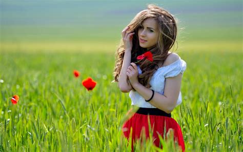 wallpaper women outdoors model depth of field flowers long hair