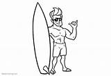 Coloring Surfboard Line Pages Man Sunglass Printable Kids Template Adults sketch template