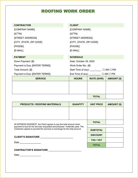 roofing invoice template