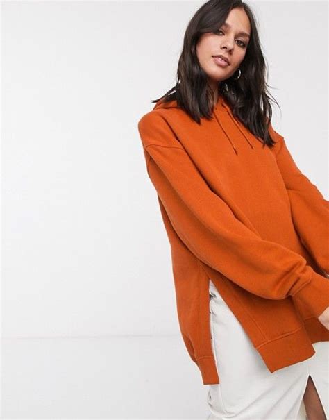 weekday longline oversized hoodie  burnt orange asos women hoodies sweatshirts oversize