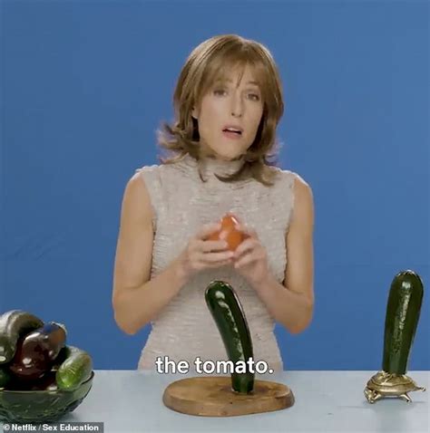gillian anderson performs sex act on a courgette in very raunchy clip