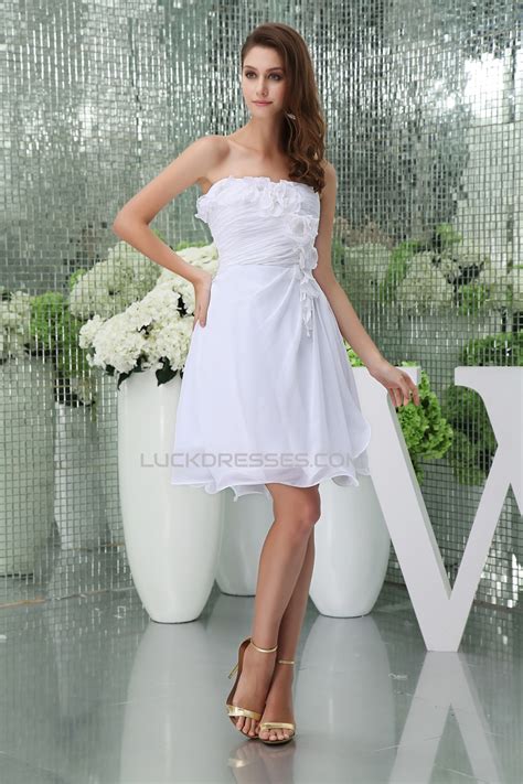 A Line Strapless Sleeveless Short Mini White Bridesmaid