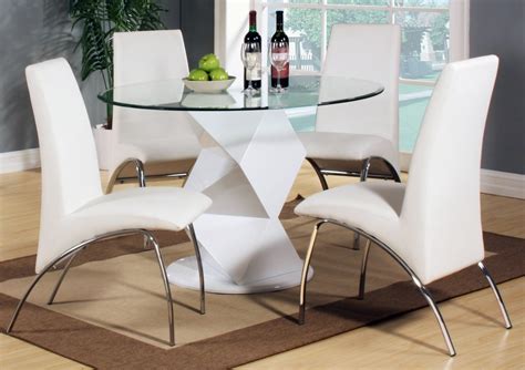 modern  white high gloss clear glass dining table  chairs