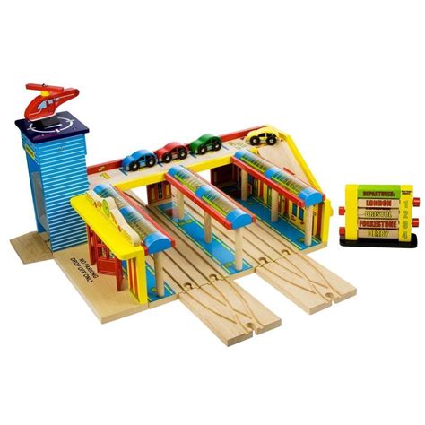bigjigs grand central station wooden train sets kids toys  railway station wooden train set