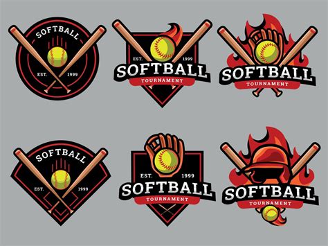 set  softball logos  emblems  vector art  vecteezy