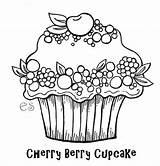 Coloring Cupcake Berry Cherry Cupcakes Fruit Kleuren Kleurplaat Kleurplaten Netart Color Print sketch template