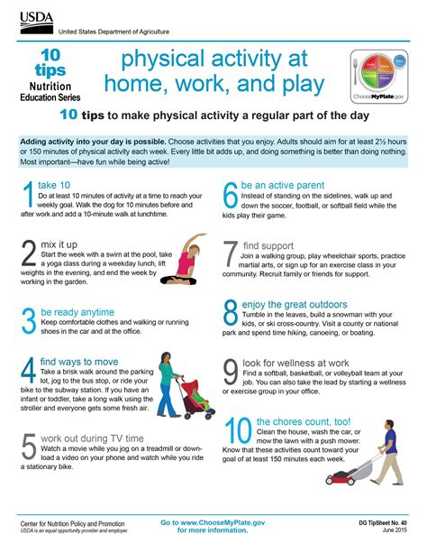 physical activity  home work  play  tips nutrition education