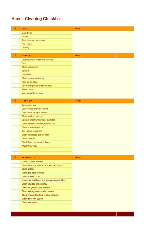 printable house cleaning checklist templates templatelab