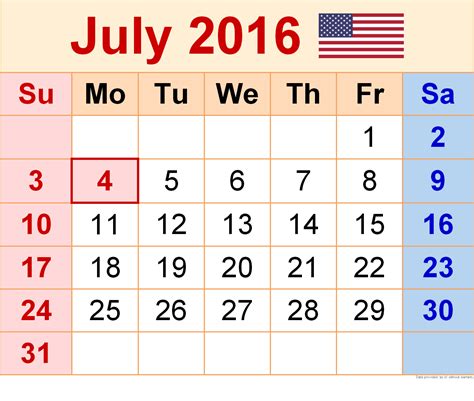 july 2016 calendar with holidays[usa uk canada]