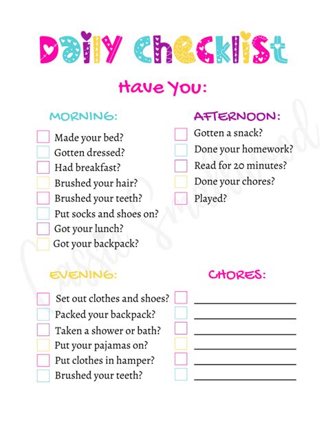 daily routine charts  checklists  kids  printable