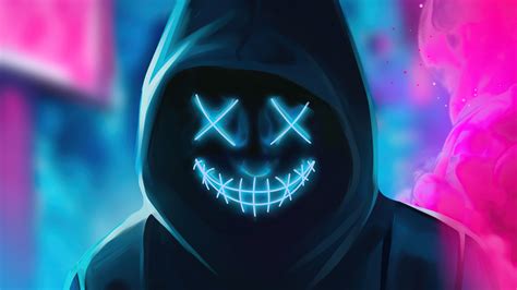 neon guy mask smiling  laptop full hd p hd